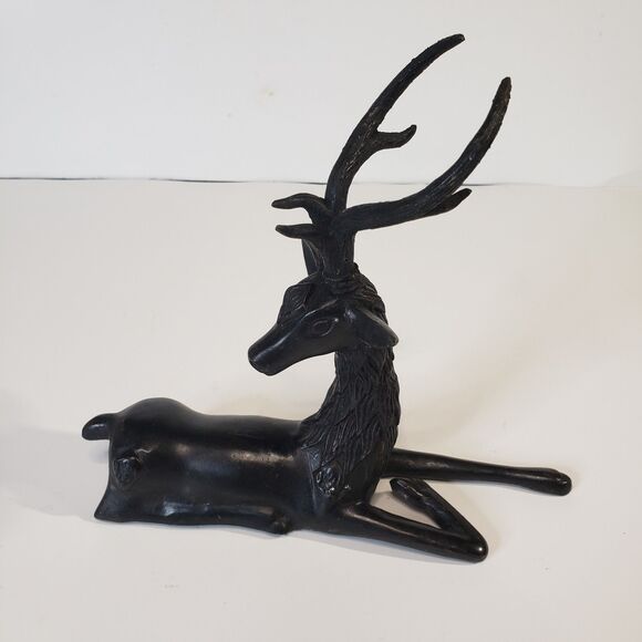 Vintage Hollywood Regency Bronze Reclining Stag Deer Sculpture 7" RARE - Picture 10 of 11